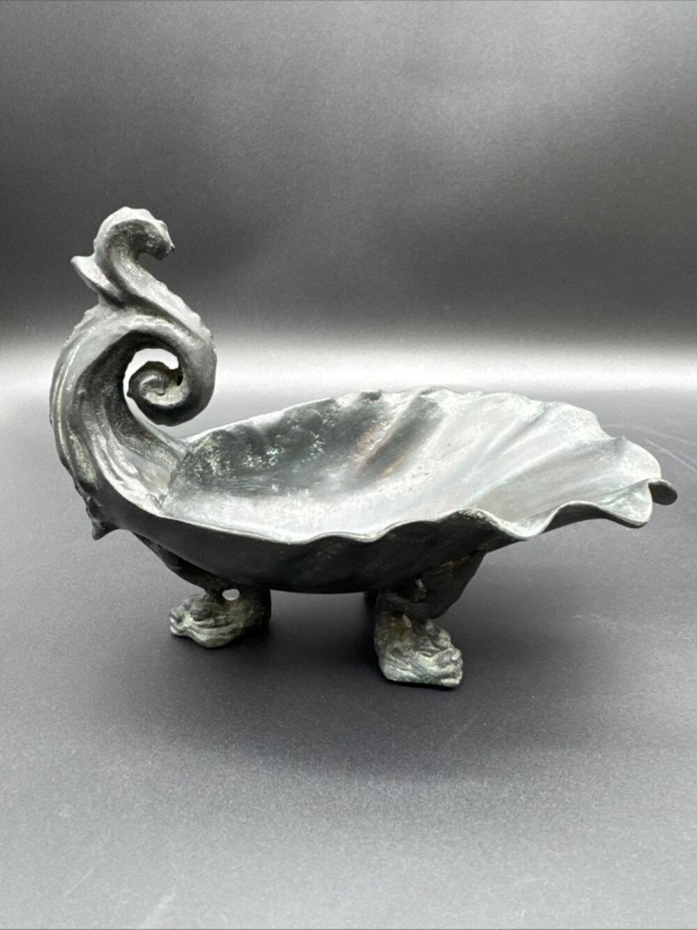 VTG Maitland Smith Hand Made Bronze Shell Footed Serpent Fish Trinket Dish Art